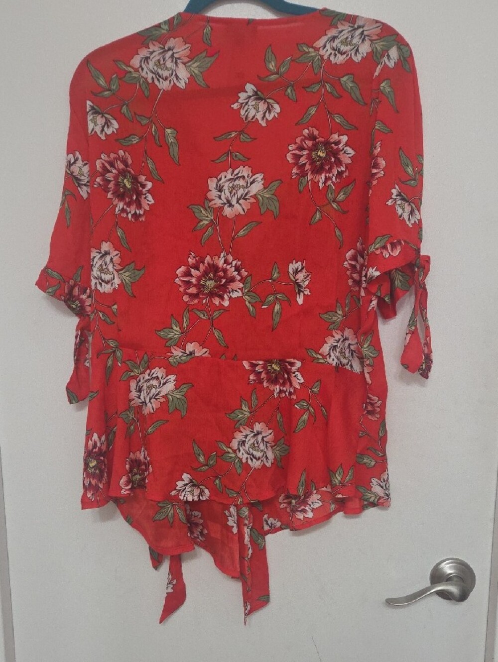 Zenobia 3XL Red Floral Wrap Top
